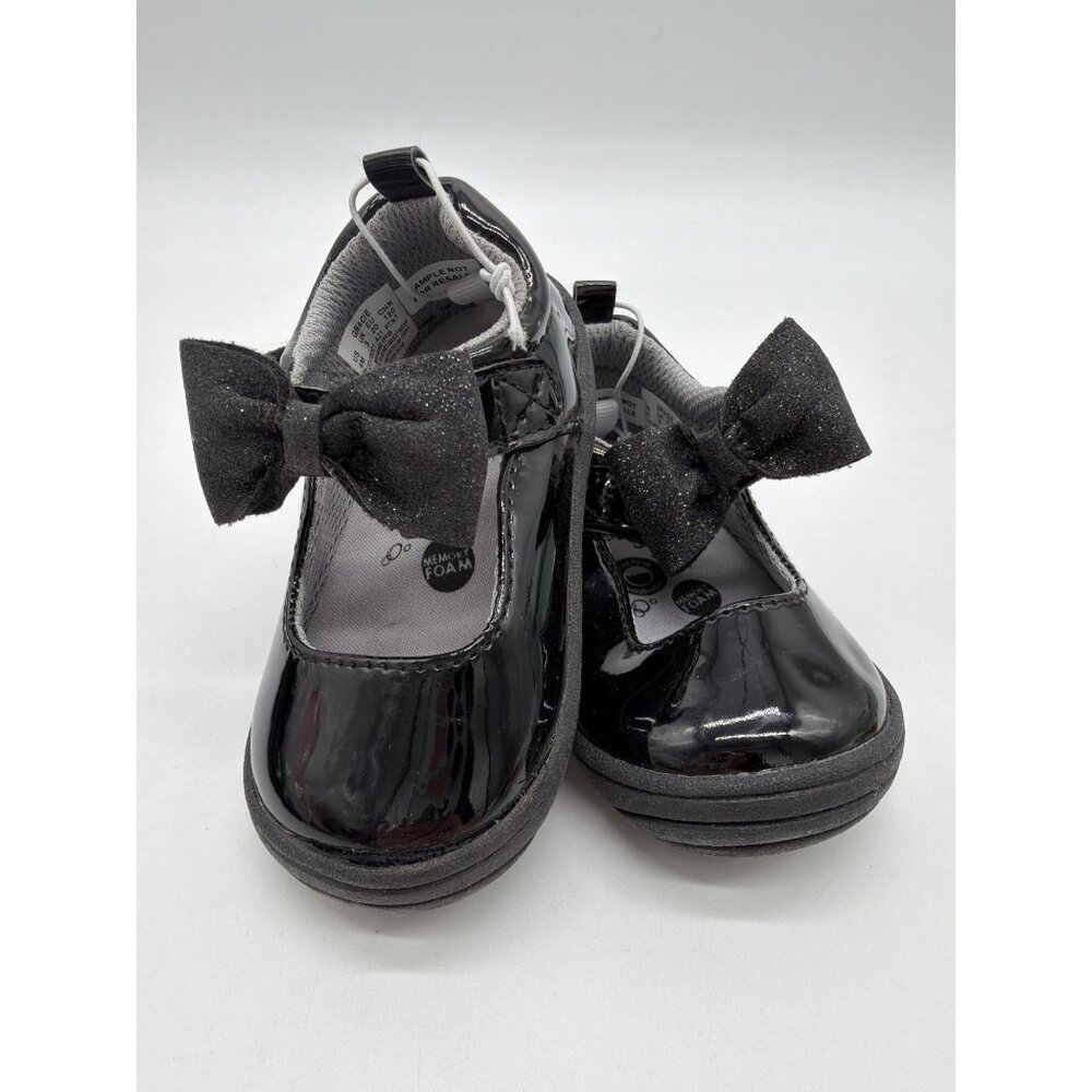 Stride Rite Toddler Size 4 Black Patent Mary Jane Shoes With Glitter Bow